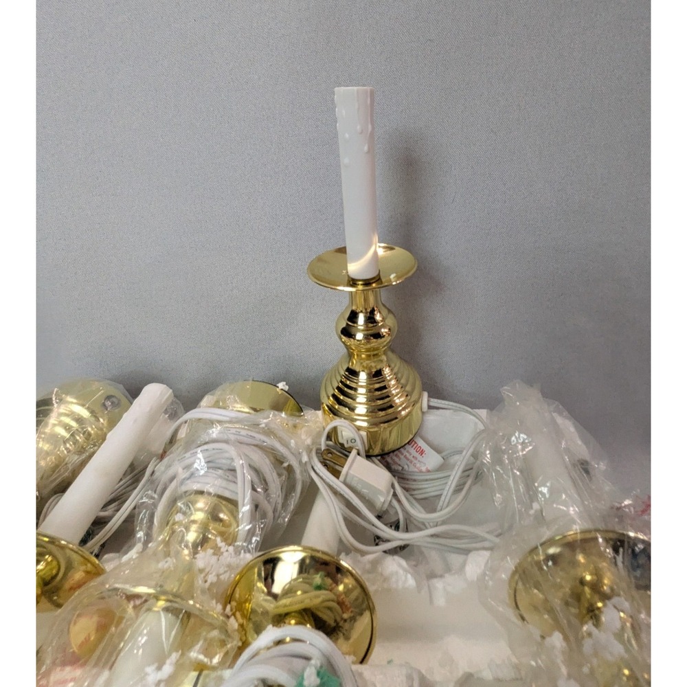 Electric Window Candle Set 6 Pack Gold Like New Brass Tone Holiday